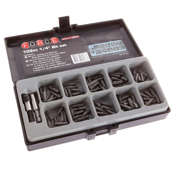 Набор крестовых (PH & PZ) и плоских (SL) бит в ложементе (по 10шт) 102 предмета 21021