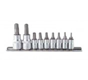 3095 Набор Головок с 5-лучевыми битами-вставками Торкс с отверстием под штифт (TS10-TS50) 9пр. DR.1/4"&3/8"