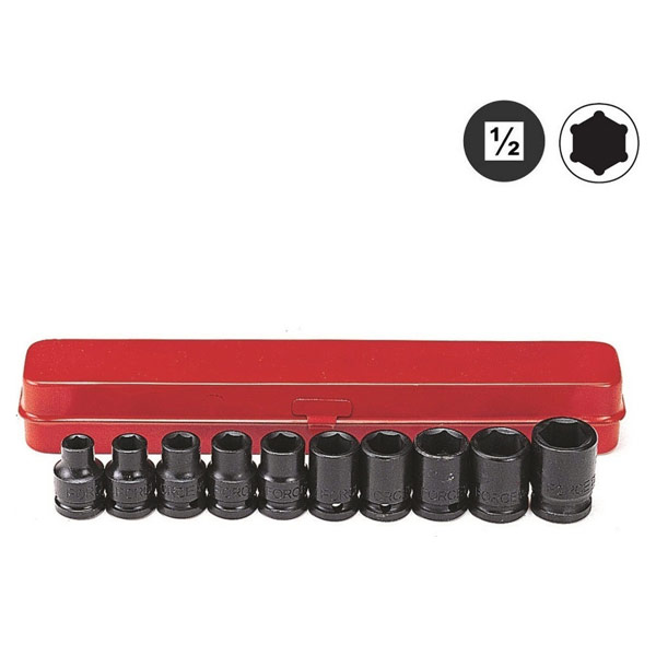 Набор коротких ударных метрических головок 10 пр. DR.1/2" 4109