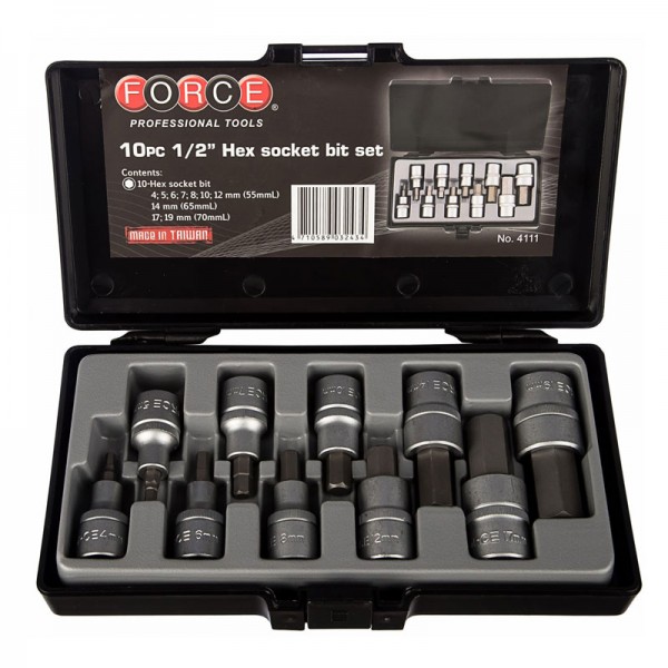 Набор головок с 6-ти гранными битами-вставками  (5-19мм) 10пр. DR. 1/2"1/2" 4111