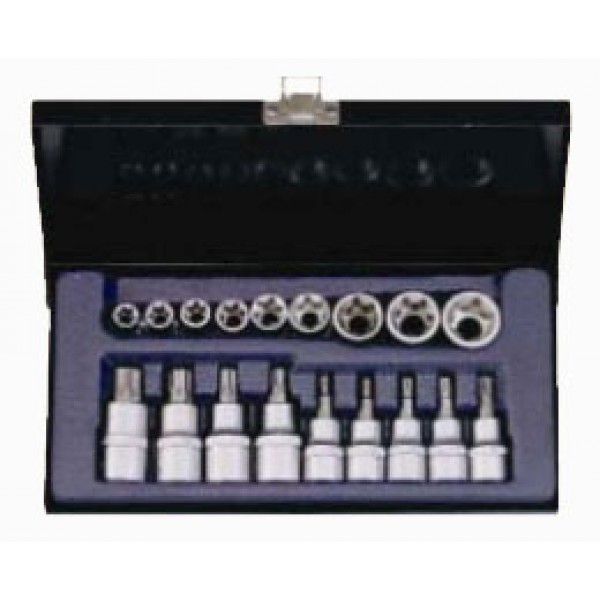 Набор головок Е стандарта (E10-E24) и с 6-ти лучевыми битами TORX (T20-T60) 18 пр. DR.1/2" 3/8"&1/2" 4192