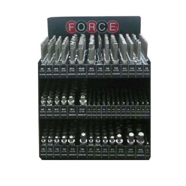 Торговый стенд настольный, 3х этажный, с набором 1/4" и 1/2" головок-бит, 460пр. 50121B-460