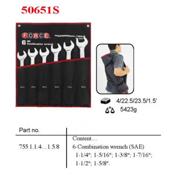 Набор комбинированных, дюймовых ключей с 1-1/4" по 1-5/8", 6пр. 50651S