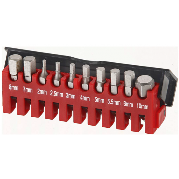 Набор 6-ти гранных Бит 10 предметов в пластиковом пенале-патронтаже с крышкой 21011