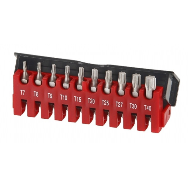 Набор 6-ти лучевых бит TORX 10 предметов в пластиковом пенале-патронтаже с крышкой 21012