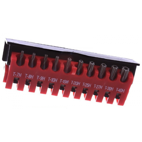 Набор 6-ти лучевых бит TORX 10 предметов в пластиковом пенале-патронтаже с крышкой 21012T