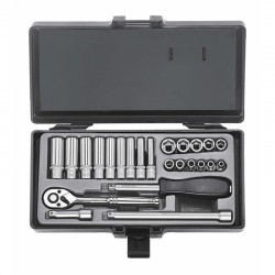 2253 Набор DR.1/4" 6-гр. головок длинных L=25мм (5-13мм) и коротких L=50мм (4-13мм) с приспособлениями 24пр.