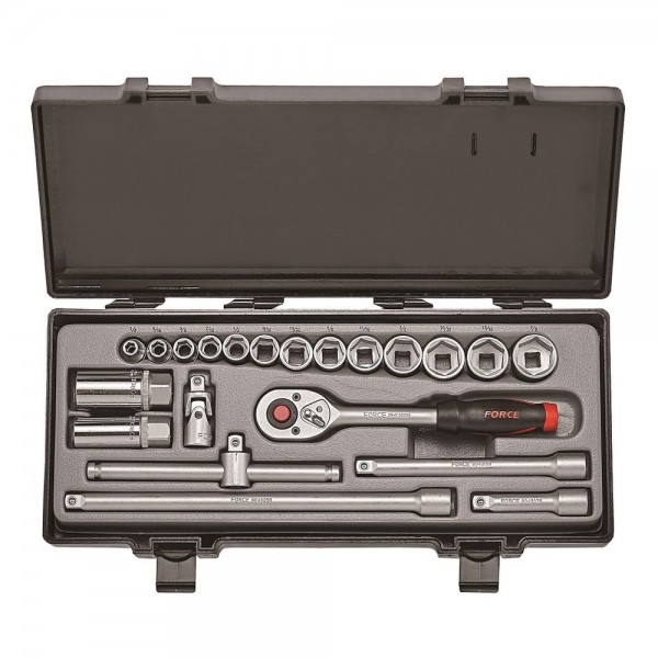 Набор 6-гранных коротких (дюймовых) головок с сопутствующим инструментом DR.3/8". 21пр. 3212