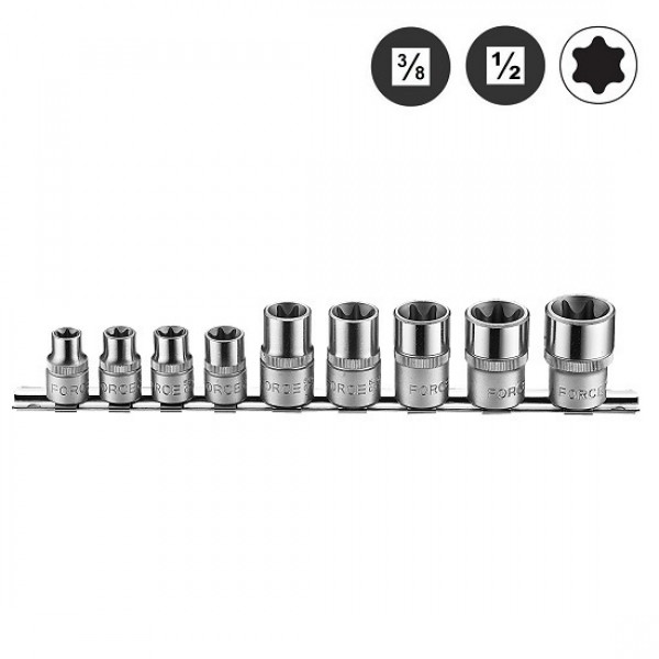 Набор головок с 6-ти лучевыми звёздами Е стандарт (Е10-Е24) 9 пр. DR. 3/8"& 1/2" 4095