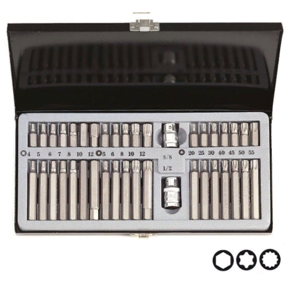 4401 Набор бит (Hex, Torx, Spline) H-10мм/L(30мм и 75мм) 40 пр. в мет пенале. 4401  4401T