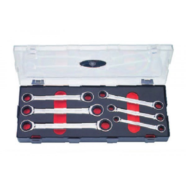 Набор прямых 6гр.накидных, трещоточных ключей 8х9-17х19мм. 6пр. K50625