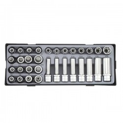 1/2" Набор длинных и коротких головок Е-стандарт, головок-бит торкс и сплайн 38пр.В ложементе