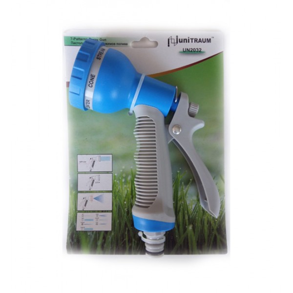 Поливочный пистолет-душ с кистевым  курком и 7-ю режимами полива UN-2032
