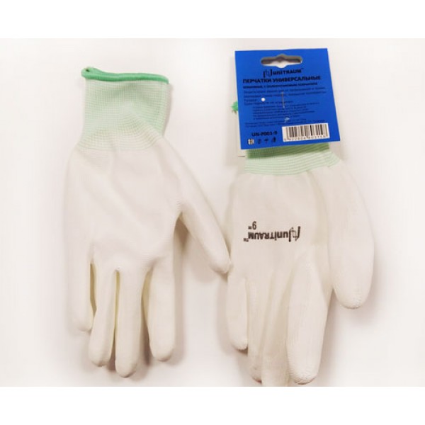 Перчатки универсальные (белые), с полиуретановым покрытием. р-9 UN-P001-9