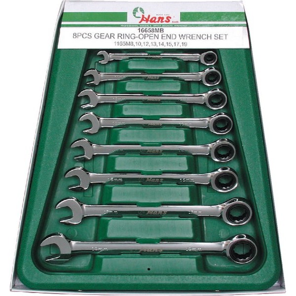 Набор ключей трещоточных комбинированных Hans,  8 предметов 16658MUB