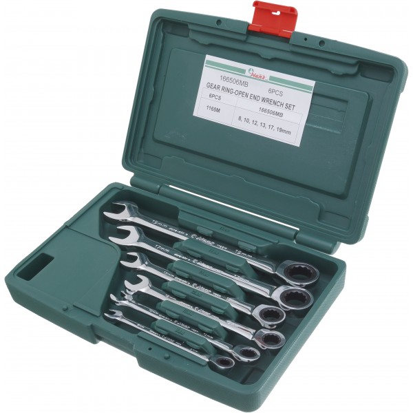 комплект трещоточных комбинированных ключей, 8-19 мм, 6 шт 166506MB