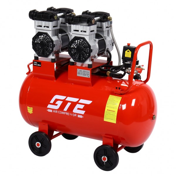 Компрессор пневматический 220В 3.0кВт 8атм. 280л/мин. ресивер-109л поршневой безмасляный GTE GTE-HMP109280B