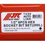 Набор головок торцевых и насадок 1/2 6-ти гранных H5-H12 удлиненные 6 предметов в кейсе JTC JTC-7256
