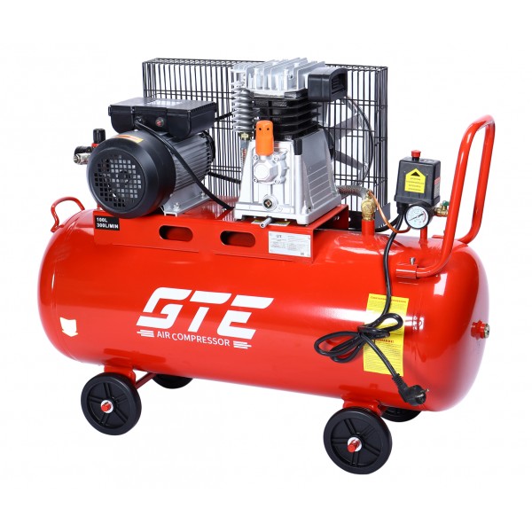 Компрессор пневматический 220В 3.0кВт 8атм. 300л/мин. ресивер-100л поршн. ремен. одноступенчатый GTE GTE-MR100A300B