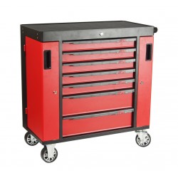 Тележка инструментальная 7 секций красная с двумя боковыми ящиками JTC
