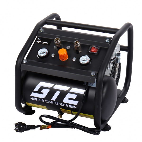 Компрессор пневматический 220В 0.55кВт 8атм. 60л/мин. ресивер-8л поршневой безмасляный GTE GTE-HMP008060B