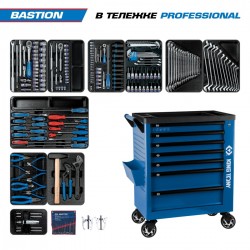 Набор инструментов 204 предмета, BASTION, в синей тележке KING TONY 9G38-100MRB