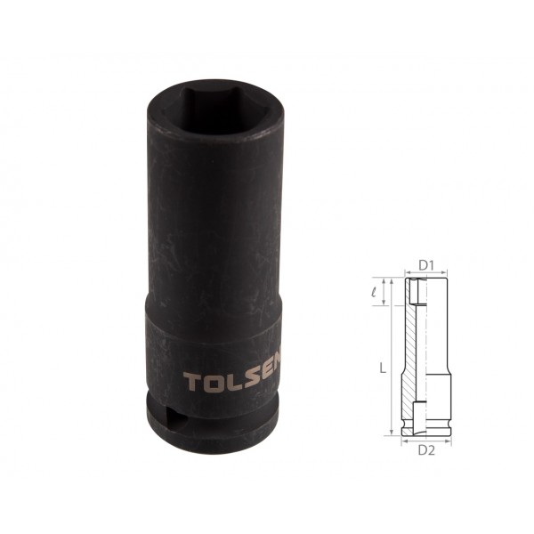 Головка торцевая ударная глубокая шестигранная 1/2, 16 мм TOLSEN TT18266