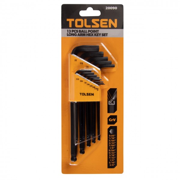 Набор Г-образных шестигранников 0,05-3/8, дюймовые, с шаровым окончанием, 13 предметов TOLSEN TT20090