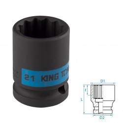 Головка торцевая ударная двенадцатигранная 1/2, 21 мм KING TONY 453021M