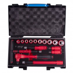 Набор торцевых диэлектрических головок с принадлежностями 1/2, шестигранные, 8-24 мм, 16 предметов KING TONY 45VE01MRV