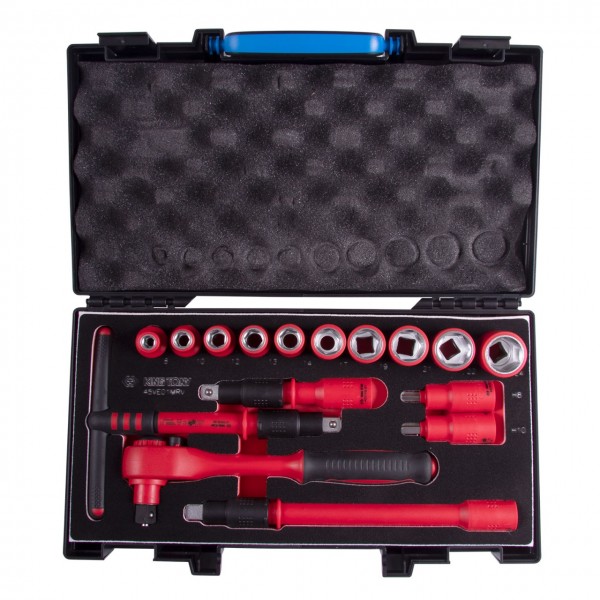 Набор торцевых диэлектрических головок с принадлежностями 1/2, шестигранные, 8-24 мм, 16 предметов KING TONY 45VE01MRV