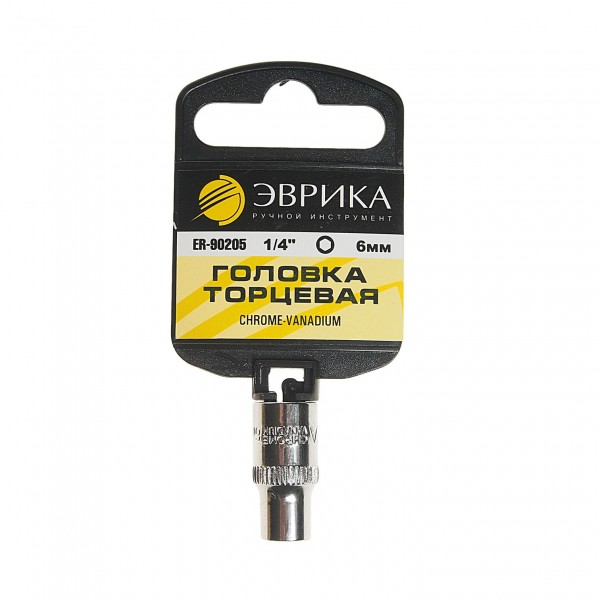 Головка торцевая  6мм 1/4" 6-гранная L=30мм (с держателем) ЭВРИКА  1/384 ER-90205H