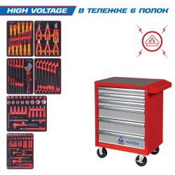 Набор инструментов HIGH VOLTAGE в красной тележке, 117 предметов KING TONY 934-117AMRE