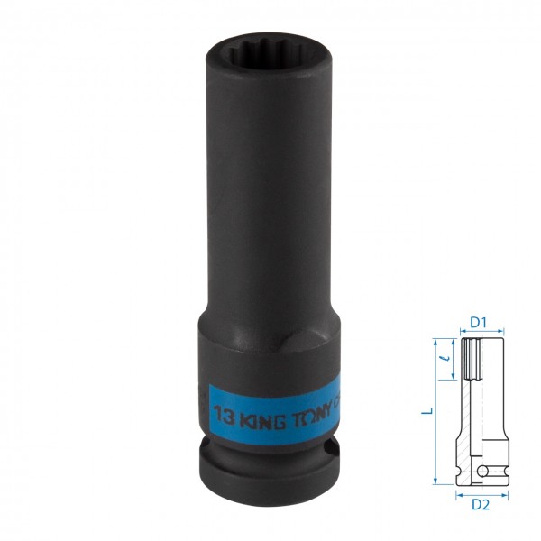 Головка торцевая ударная глубокая двенадцатигранная 1/2, 13 мм KING TONY 443013M