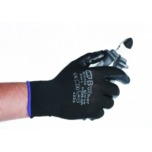 Перчатки для механических работ с нитриловым покрытием, черные, размер M 90.4000.8