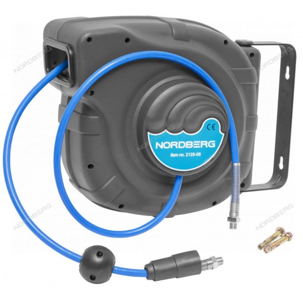 Шланг воздушный на катушке, ПУ, диам. 8x12 мм 25+1 м, серый корпус NORDBERG 2125-08G