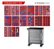 Набор инструментов 343 предмета, СПЕЦИАЛИСТ 343, в серой тележке МАСТАК 50-07343G