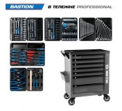 Набор инструментов 204 предмета, BASTION, в серой тележке KING TONY 9G38-100MRG