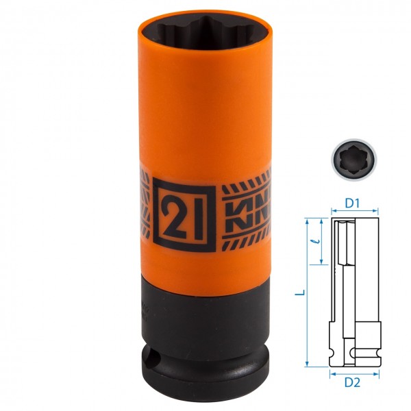 Головка для секретных болтов Hyundai, KIA ударная 1/2, 21 мм KING TONY 9BW4502