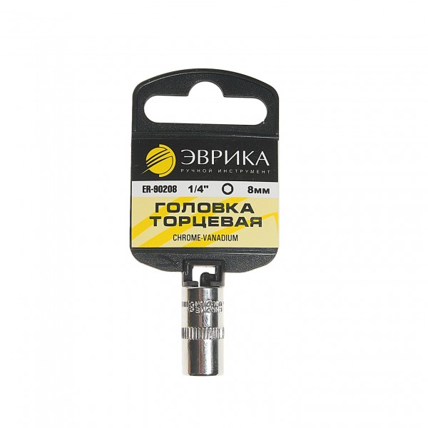 Головка торцевая  8мм 1/4" 6-гранная L=30мм (с держателем) ЭВРИКА  1/384 ER-90208H