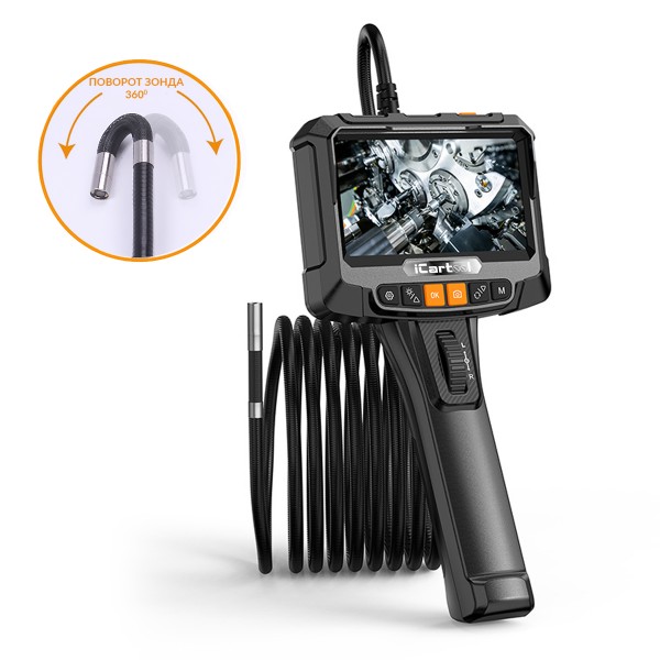 Видеоэндоскоп управляемый, 5", 2Мп, 1920x1080, 1м, 6.2мм, 360° iCartool IC-VC8052W