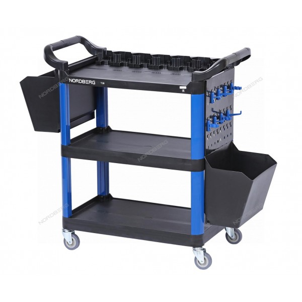 Тележка инструментальная, 3 пластиковые полки, синяя NORDBERG T3B