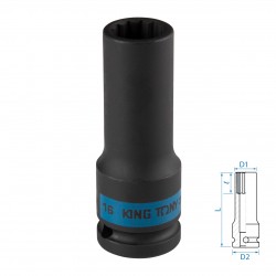 Головка торцевая ударная глубокая двенадцатигранная 1/2, 16 мм KING TONY 443016M