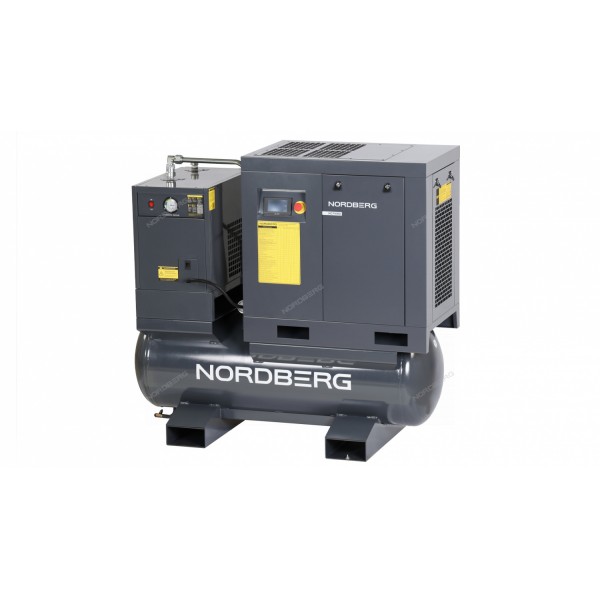 Компрессор винтовой, 7,5 кВт, 10 бар, 960 л/мин, ресивер 300 л, с частот. преобраз., осушитель NORDBERG NCF10RD