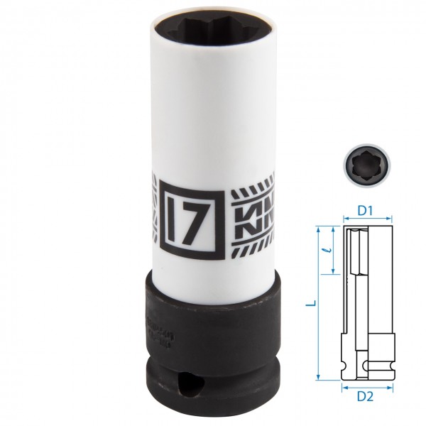 Головка для секретных болтов MB ударная 1/2, 17 мм KING TONY 9BW4501