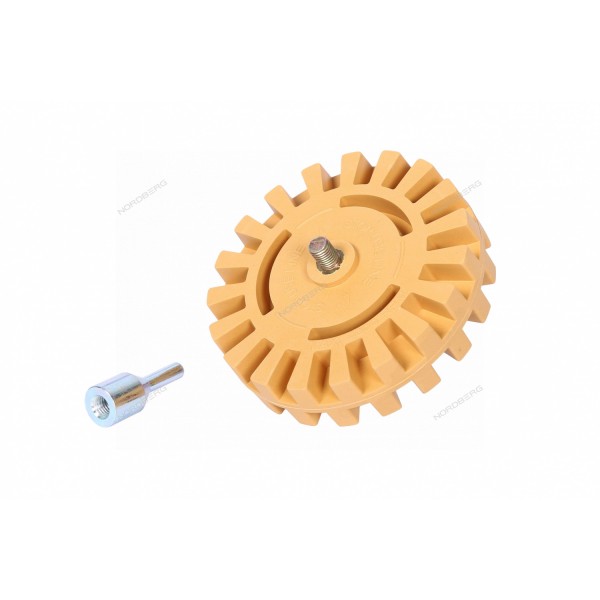 Диск зачистной резиновый 100 мм ребристый для удаления скотча и остатков клея с адаптером NORDBERG DR102