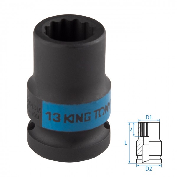 Головка торцевая ударная двенадцатигранная 1/2, 13 мм KING TONY 453013M