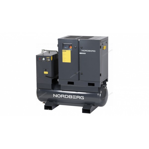 Компрессор винтовой, 15 кВт, 10 бар, 2150 л/мин, ресивер 410 л, с частотным преобраз., осушитель NORDBERG NCF20RD