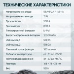 Пусковое устройство 12В, 12 000 мАч, 500/800А iCartool IC-JSD12
