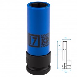Головка торцевая ударная глубокая 1/2, 17 мм, тонкостенная, пластиковая защита KING TONY 494517M